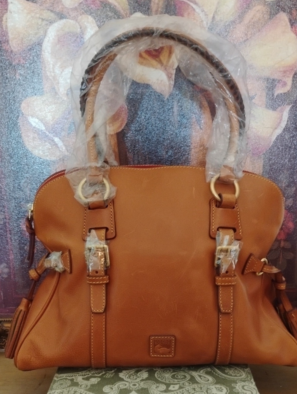 Dooney & Bourke Florentine Leather Domed Buckle Satchel Natural Color NWT